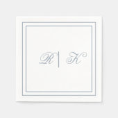 Serviette En Papier Monogrammes Initiales Dusty Blue Minimal Mariage (Devant)