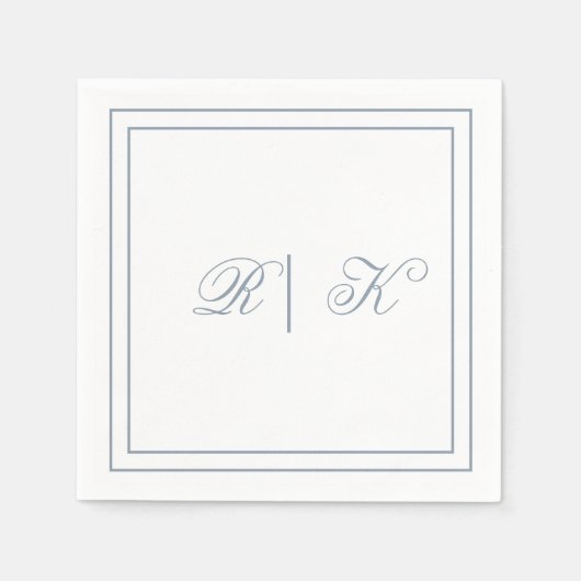 Serviette En Papier Monogrammes Initiales Dusty Blue Minimal Mariage (Devant)