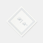 Serviette En Papier Monogrammes Initiales Dusty Blue Minimal Mariage (Coin)