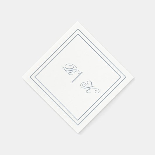 Serviette En Papier Monogrammes Initiales Dusty Blue Minimal Mariage (Coin)