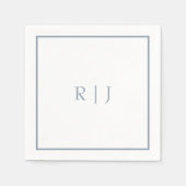 Serviette En Papier Monogrammes Initiales Dusty Blue Simple Mariage (Devant)