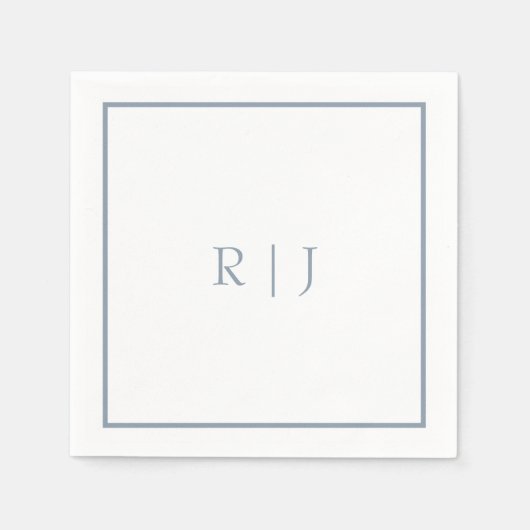 Serviette En Papier Monogrammes Initiales Dusty Blue Simple Mariage (Devant)