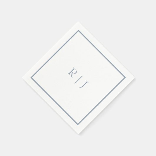 Serviette En Papier Monogrammes Initiales Dusty Blue Simple Mariage (Coin)