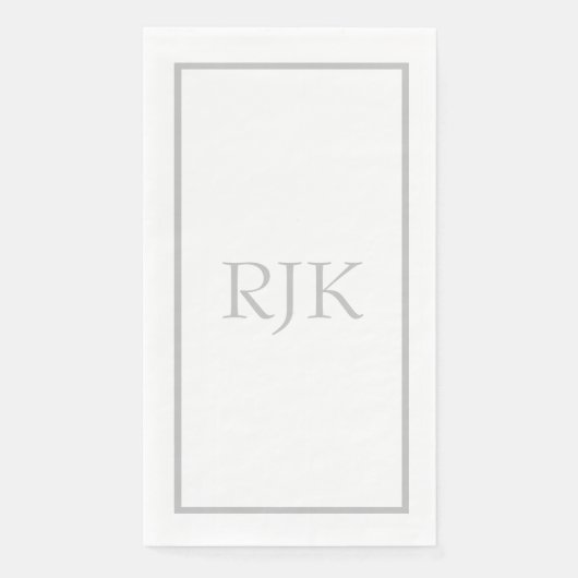 Serviette En Papier Monogrammes initiales gris clair Nom personnalisé (Devant)