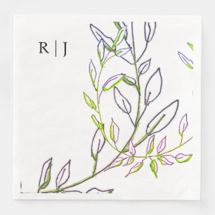 Serviette En Papier Monogrammes Initiales Sage Green Feuille Mariage d