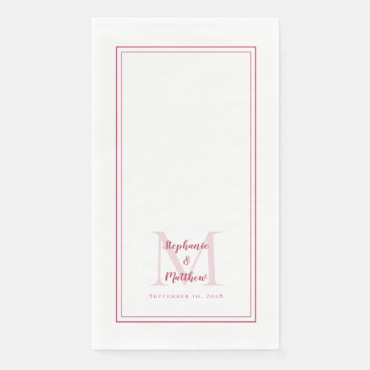 Serviette En Papier Monogrammes Mariages modernes Noms Date Magenta Dî (Devant)