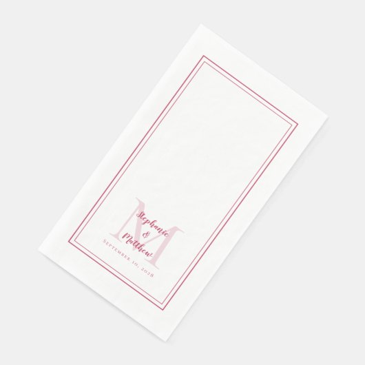 Serviette En Papier Monogrammes Mariages modernes Noms Date Magenta Dî (Coin)