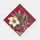 Serviette En Papier Monogrammes Moderne Bourgogne Beige Rose de Noël (Coin)