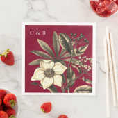 Serviette En Papier Monogrammes Moderne Bourgogne Beige Rose de Noël (En situation)