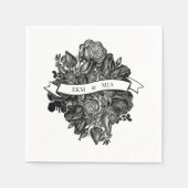 Serviette En Papier Monogrammes noir blanc Rose Mariage de bouquet (Devant)