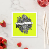 Serviette En Papier Monogrammes noir blanc Roses Mariage vert de chaux (En situation)