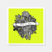 Monogrammes noir blanc Roses Mariage vert de chaux