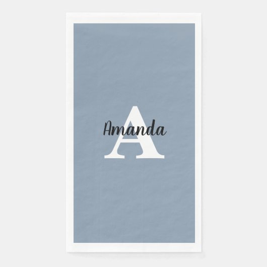 Serviette En Papier Monogrammes Nom Bleu Poussiéreux Mariage Anniversa (Devant)