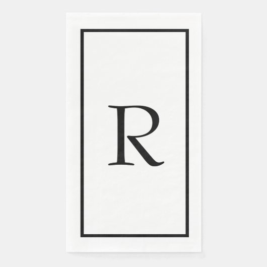 Serviette En Papier Monogrammes Nom Mariage Noir Blanc (Devant)