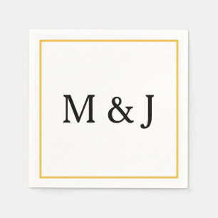 Serviette En Papier Monogrammes Nom personnalisé Gold Black Modern Mar