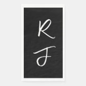 Serviette En Papier Monogrammes Rétro Lettre Initiale Mariage Noir Bla (Devant)