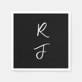 Serviette En Papier Monogrammes Rétro Lettre Initiale Mariage Noir Bla (Devant)