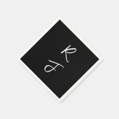 Serviette En Papier Monogrammes Rétro Lettre Initiale Mariage Noir Bla (Coin)