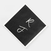 Serviette En Papier Monogrammes Rétro Lettre Initiale Mariage Noir Bla (Coin)