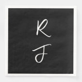 Serviette En Papier Monogrammes Rétro Lettre Initiale Mariage Noir Bla (Devant)