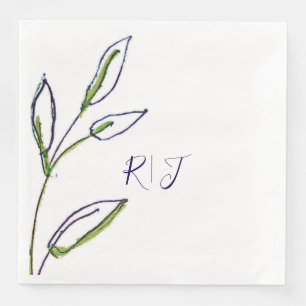Serviette En Papier Monogrammes Sage Green Feuille Marine Blue Art Mar