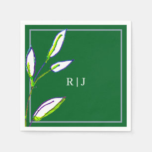 Serviette En Papier Monogrammes Sage Green Feuilles Dusty Blue Mariage