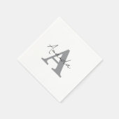 Serviette En Papier Monogrammes Simple Élégant Minimal Gris Noir Blanc (Coin)