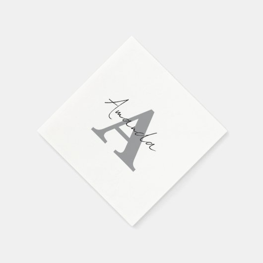 Serviette En Papier Monogrammes Simple Élégant Minimal Gris Noir Blanc (Coin)