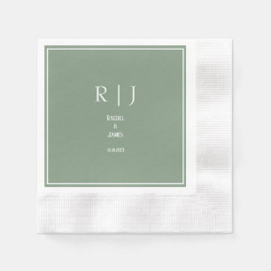 Serviette En Papier Monogrammes Vert Sauge Élégants Tendance Moderne M