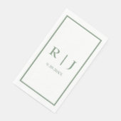 Serviette En Papier Monogrammes Vert Sauge Mariage Simple Élégant Clas (Coin)