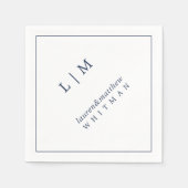 Serviette En Papier Monographie bleu marine simple Mariage élégant (Devant)