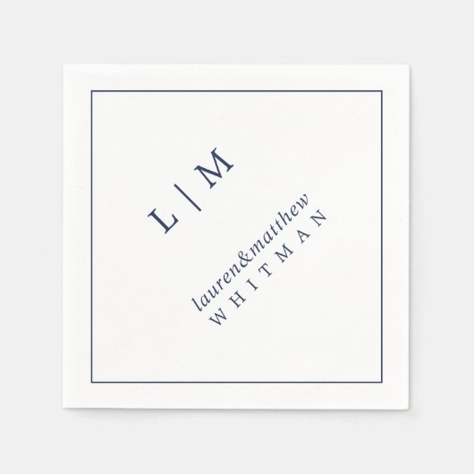 Serviette En Papier Monographie bleu marine simple Mariage élégant (Devant)