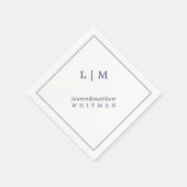 Serviette En Papier Monographie bleu marine simple Mariage élégant (Coin)