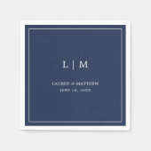 Serviette En Papier Monographie bleu marine simple Mariage élégant (Devant)