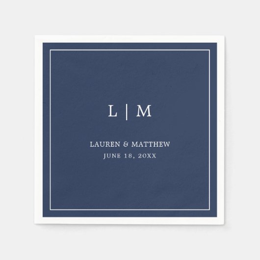 Serviette En Papier Monographie bleu marine simple Mariage élégant (Devant)