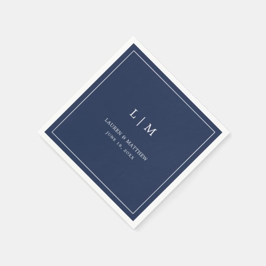 Serviette En Papier Monographie bleu marine simple Mariage élégant (Coin)
