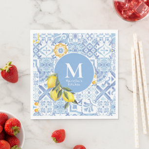 Serviette En Papier Monographie de fruit de citron, carreau bleu