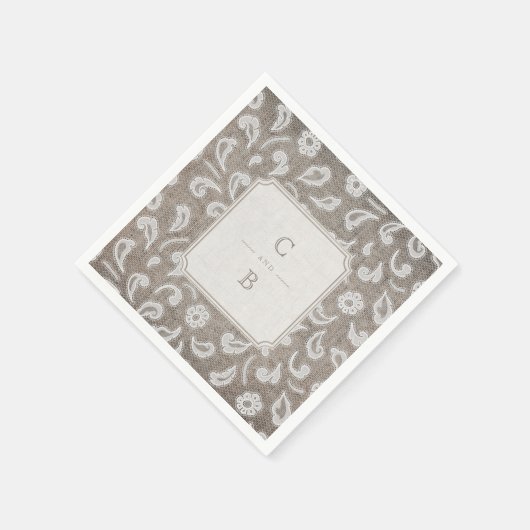 Serviette En Papier Monographie de mariage campagnard rustique dentell (Coin)