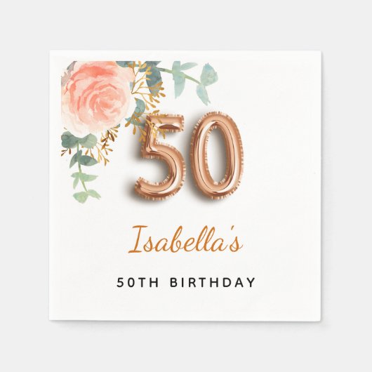 Serviette En Papier Monographie d'eucalyptus rose floral 50e anniversa (Devant)