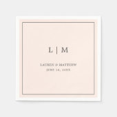 Serviette En Papier Monographie rose pâle simple Mariage élégant (Devant)
