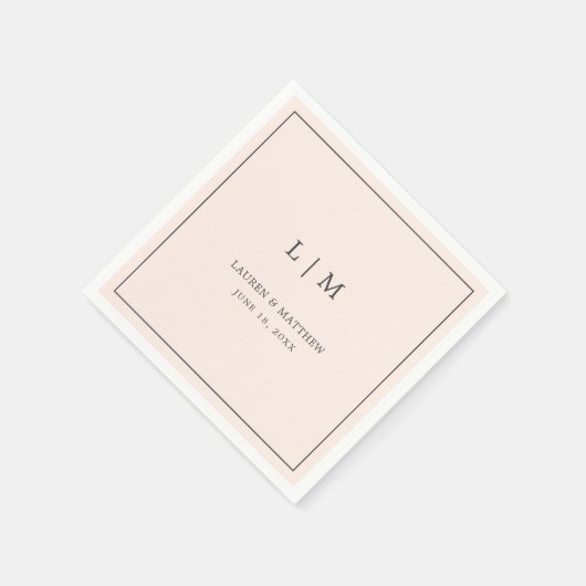 Serviette En Papier Monographie rose pâle simple Mariage élégant (Coin)