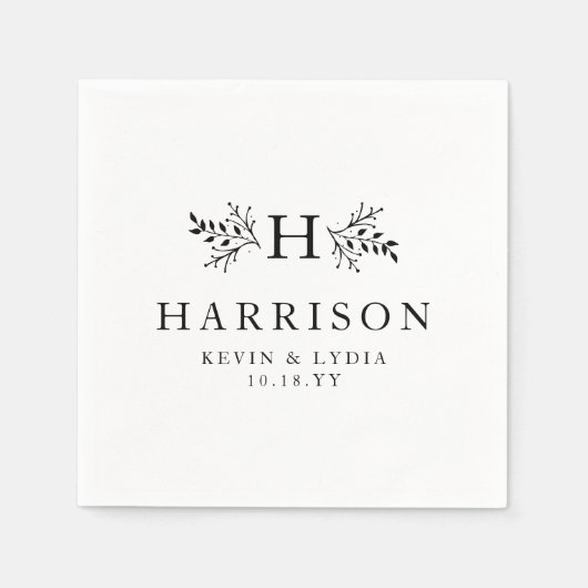 Serviette En Papier Monographie rustique date mariage noir et blanc (Devant)