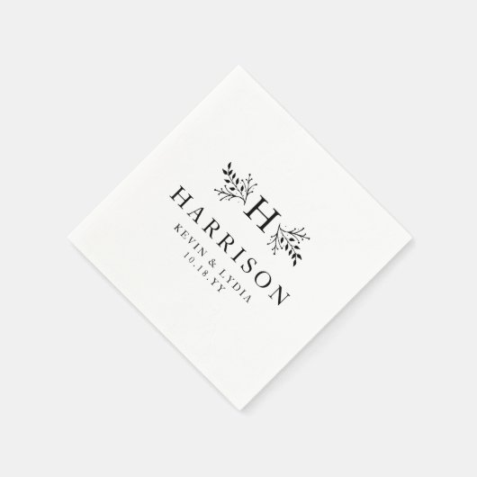 Serviette En Papier Monographie rustique date mariage noir et blanc (Coin)