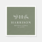 Serviette En Papier Monographie rustique sauge vert mariage personnali (Devant)
