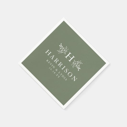 Serviette En Papier Monographie rustique sauge vert mariage personnali (Coin)
