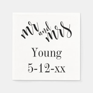 Serviette En Papier "Monsieur et Madame" Mariage Typographie Noir sur 