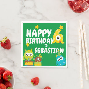 Serviette En Papier Monster Fun Six Anniversaire Personnalisé