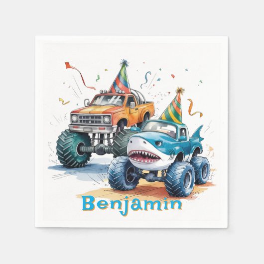 Serviette En Papier Monster Shark Camion Anniversaire Bash (Devant)