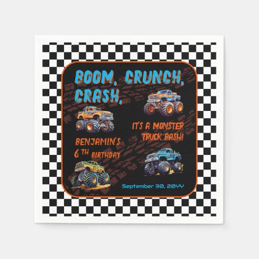 Serviette En Papier Monster Truck Bash Boy 6e fête d'anniversaire (Devant)