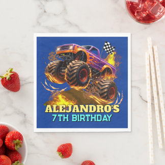 Serviette En Papier Monster Truck Birthday Fire Flames